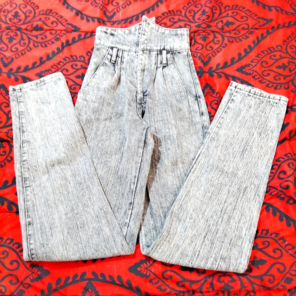 Vtg 80s/90s Panhandle Slim PG Jeans Grey Ultra High Waist Denim Corset Trousers